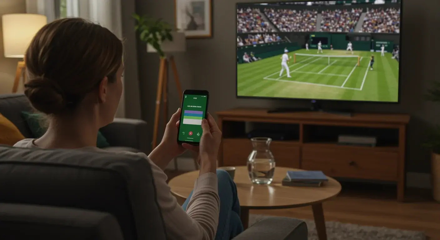 Persona siguiendo un partido de tenis en directo con aplicación de apuestas
