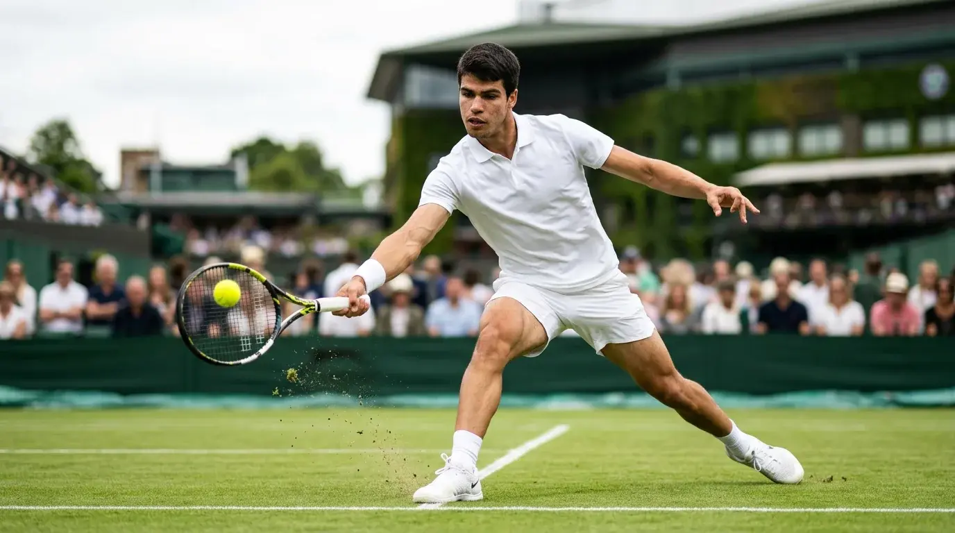 Carlos Alcaraz jugando en hierba en Wimbledon