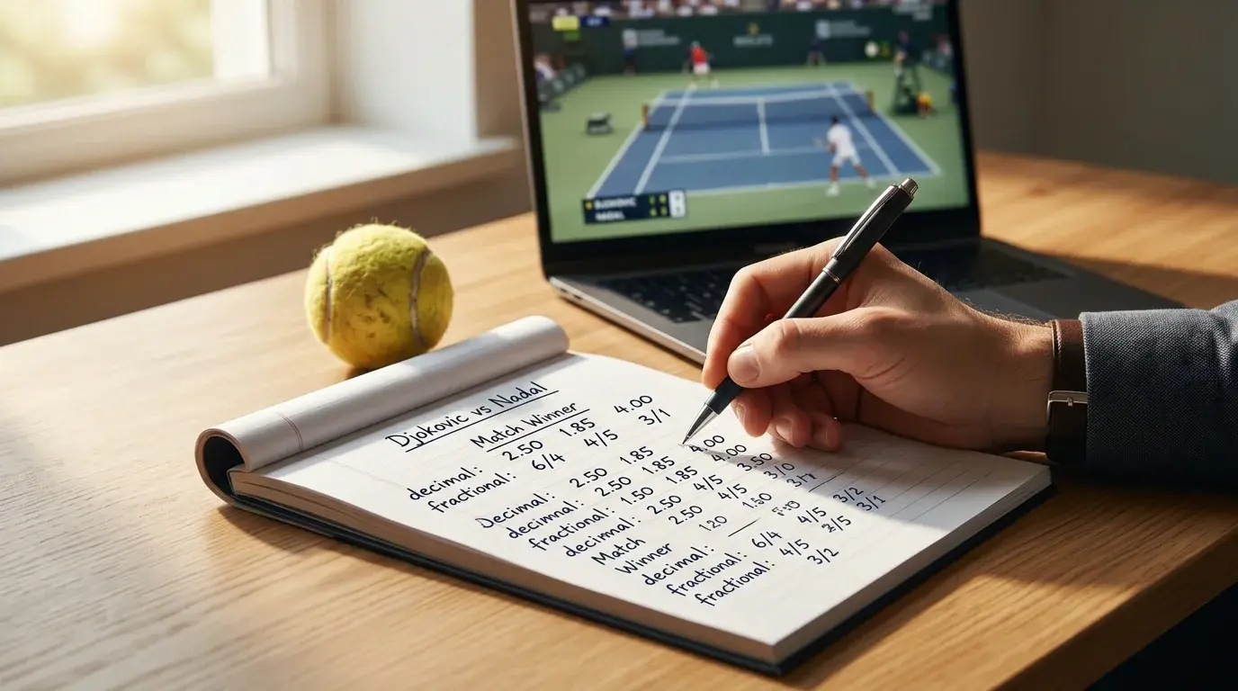 Pizarra con formatos de cuotas de apuestas de tenis