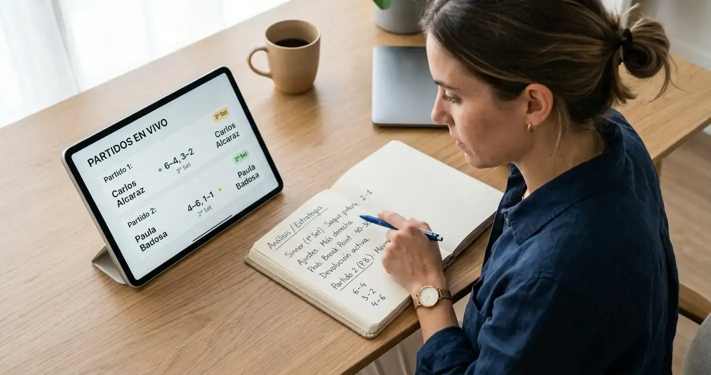 Tenista sirviendo en Wimbledon con estadísticas de servicio superpuestas